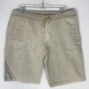 James Perse Standard Shorts Mens Large Tan Linen Blend Drawstring Made In USA